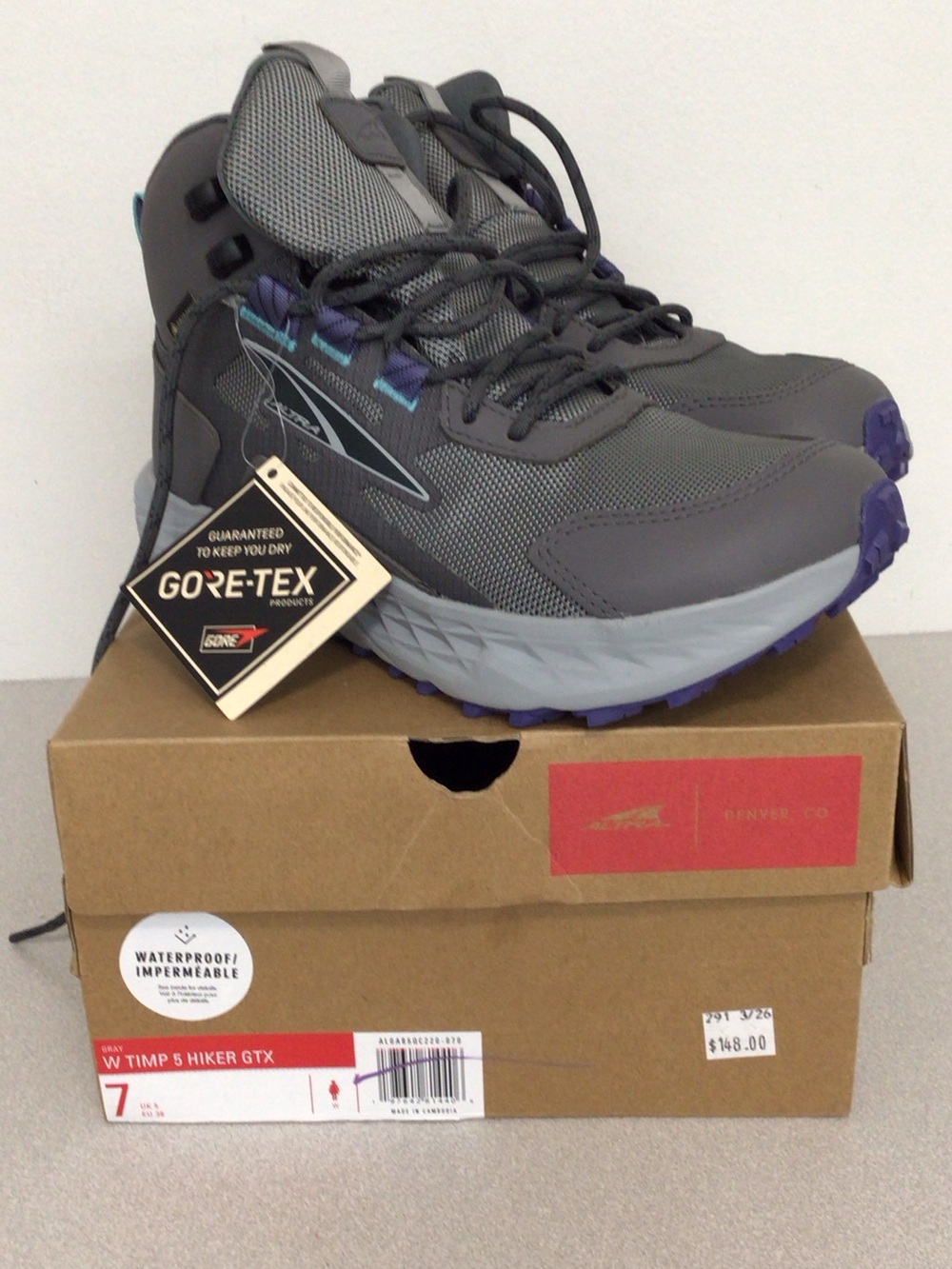 ALTRA LADIES  GORE-TEX WATERPROOF TIMP 5 HIKER GTX Gray / PURPLE ACCENTS
